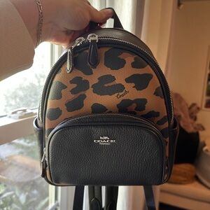 Coach mini court leopard backpack